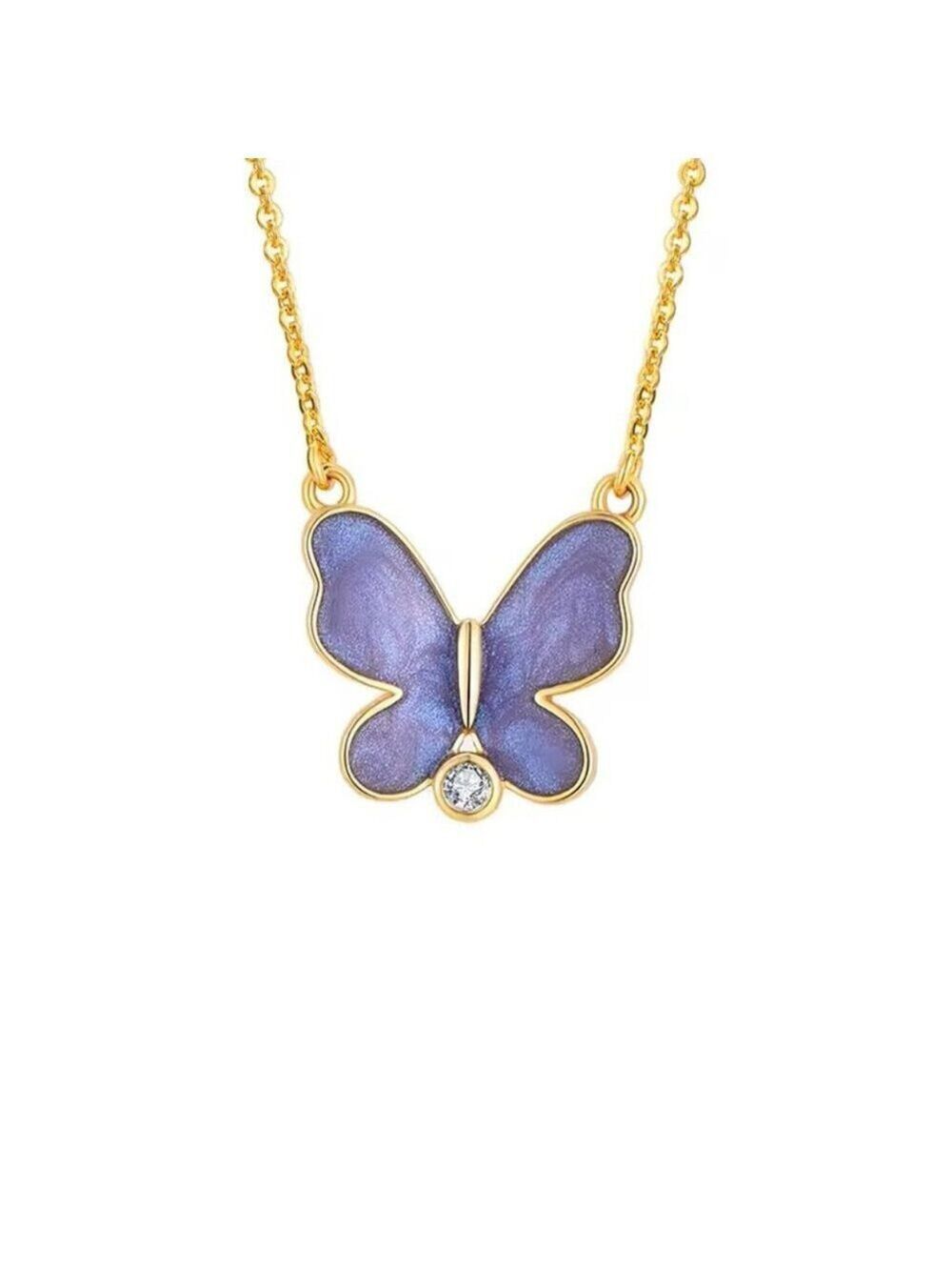 Blue Purple Zircon and AAA Cubic Zirconia Butterfly Necklace